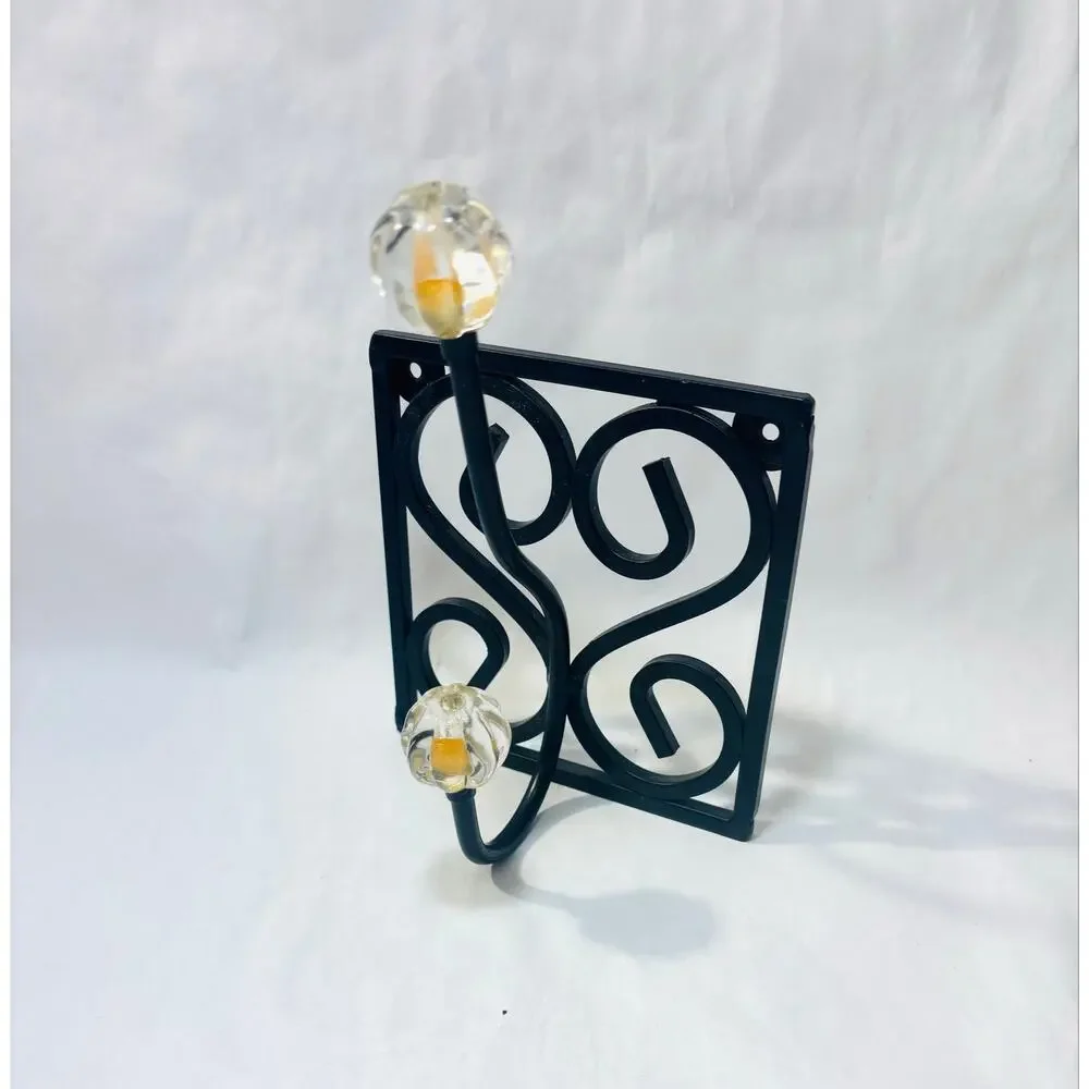 Set of Black Metal Decorative Wall Hooks w/ Vintage style Crystal Tips